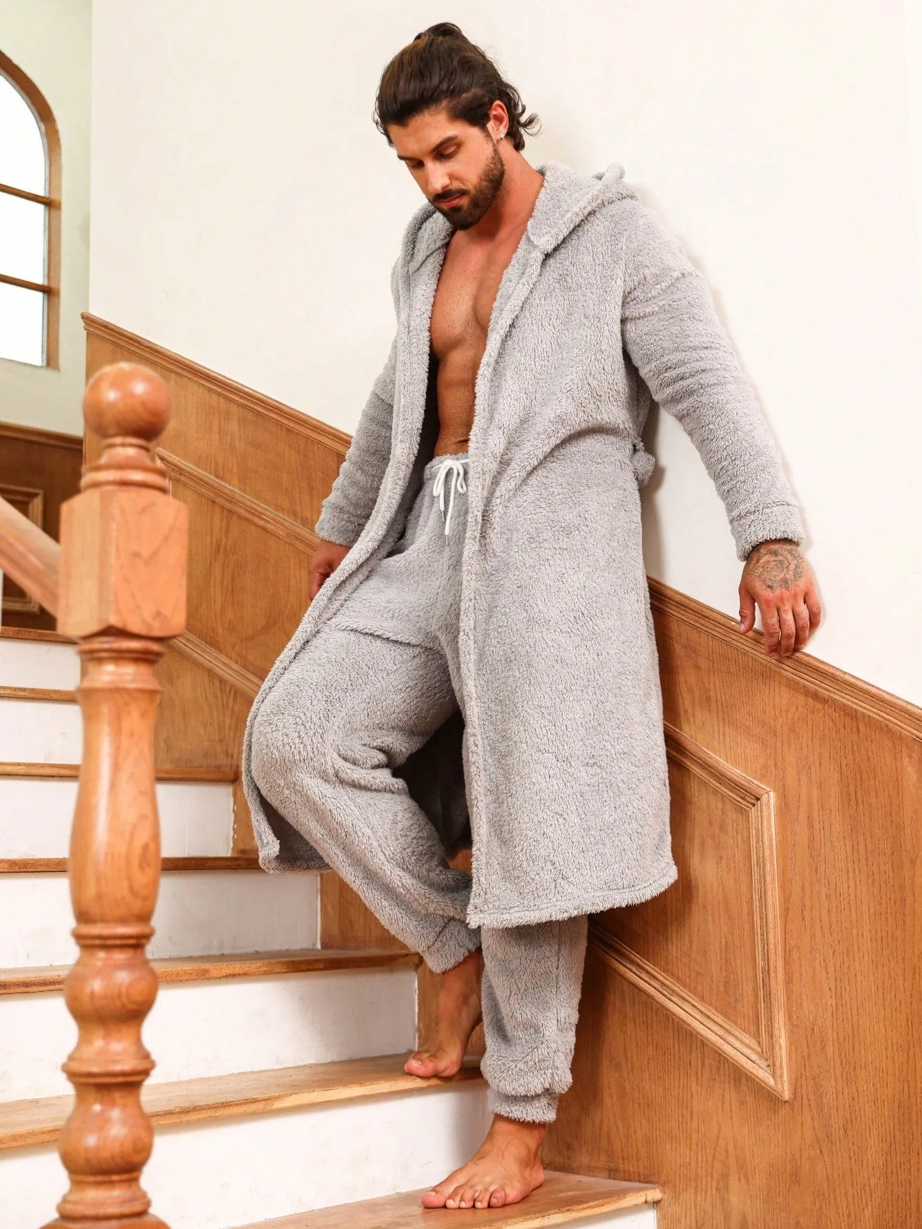 Men's Hooded Flannel Robe & Pants Set