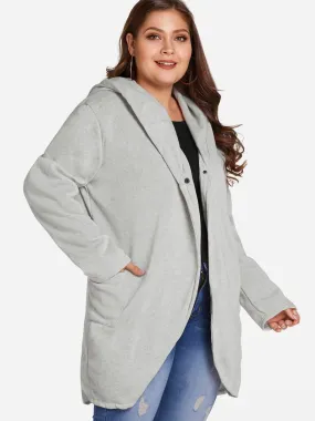 OEM ODM Plain Side Pockets Hooded Long Sleeve Light Grey Plus Size Coats & Jackets