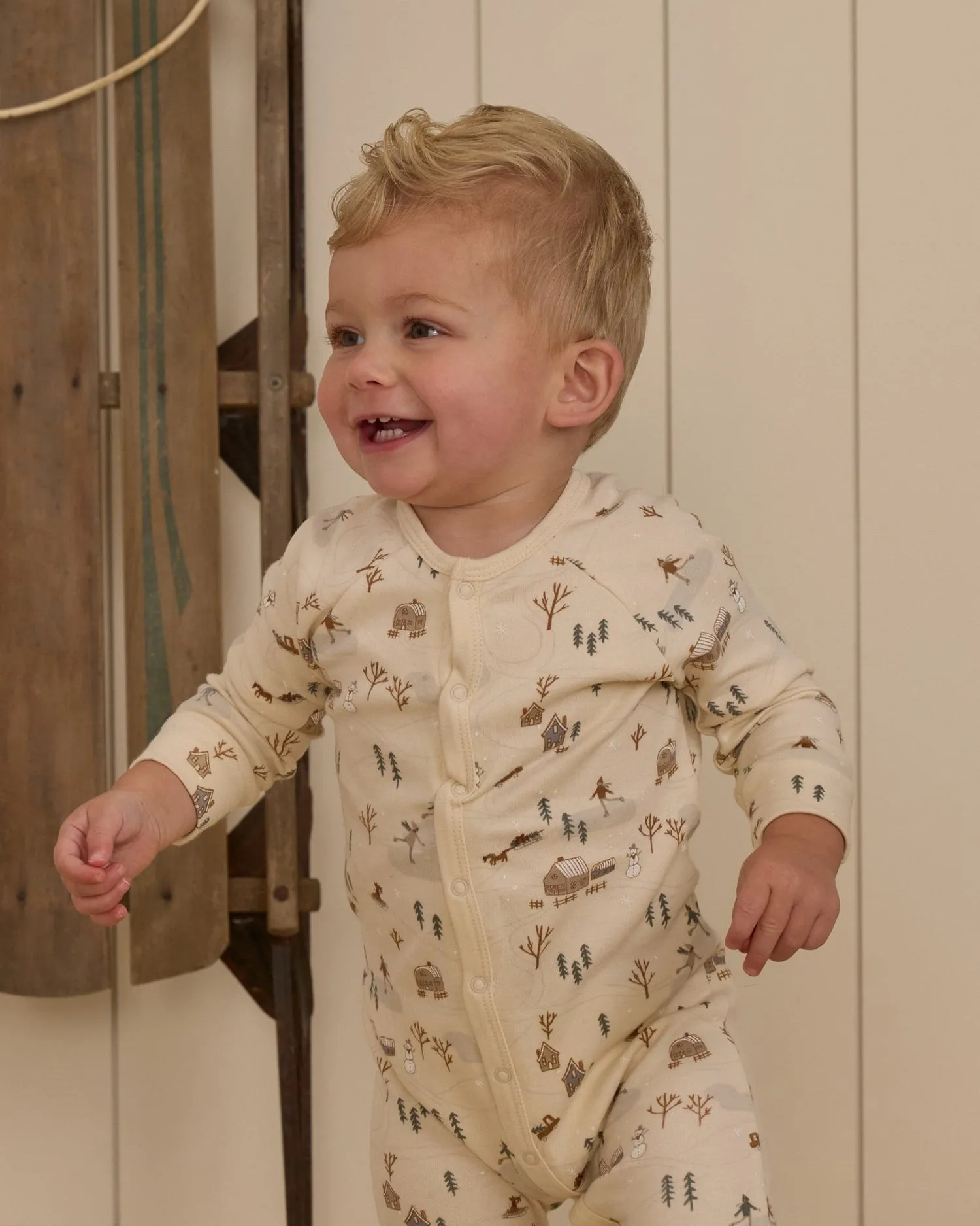 Organic Long John Pajamas | Winter Town