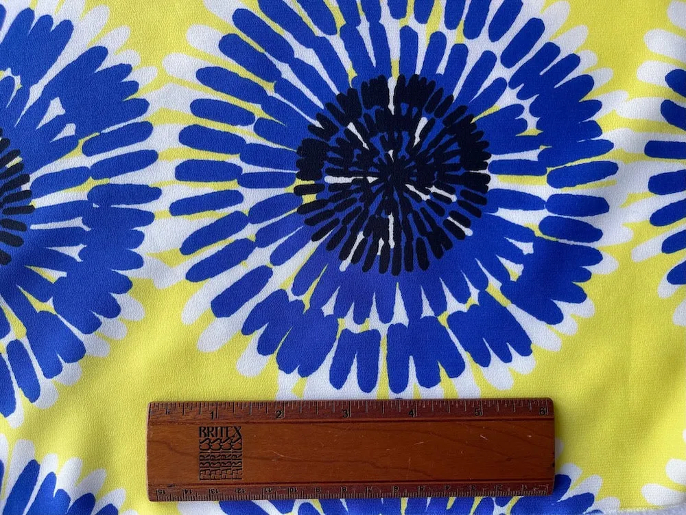 Parosh Lemon & Cobalt Sunflowers Silk Crepe de Chine (Made in Italy)