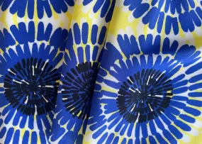 Parosh Lemon & Cobalt Sunflowers Silk Crepe de Chine (Made in Italy)