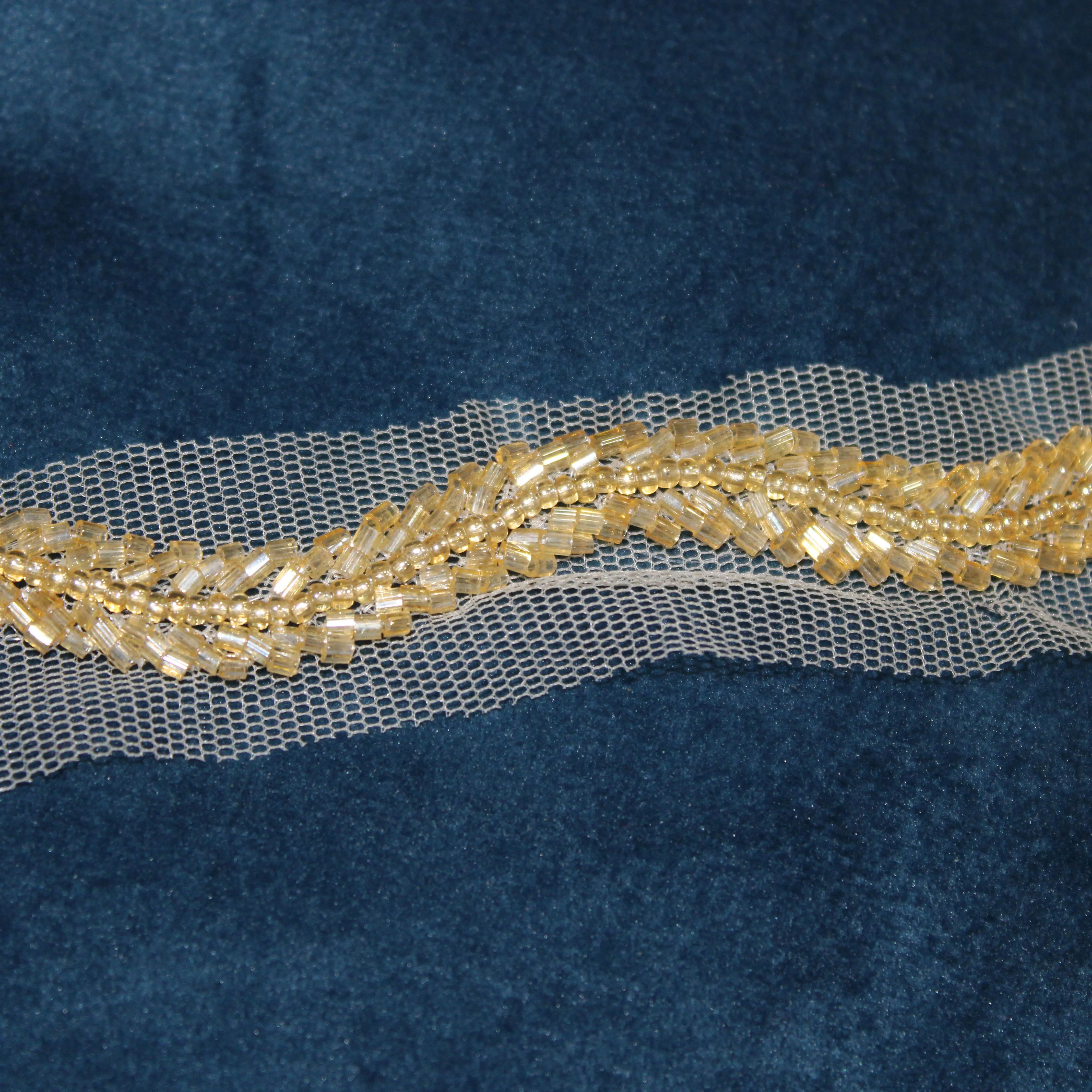 Pearl Golden Embellished Handwork Trim (Wholesale)