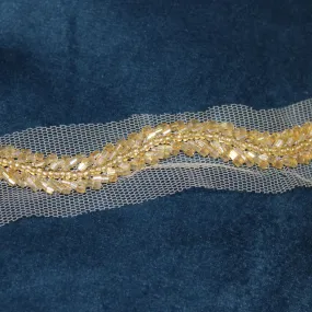 Pearl Golden Embellished Handwork Trim (Wholesale)