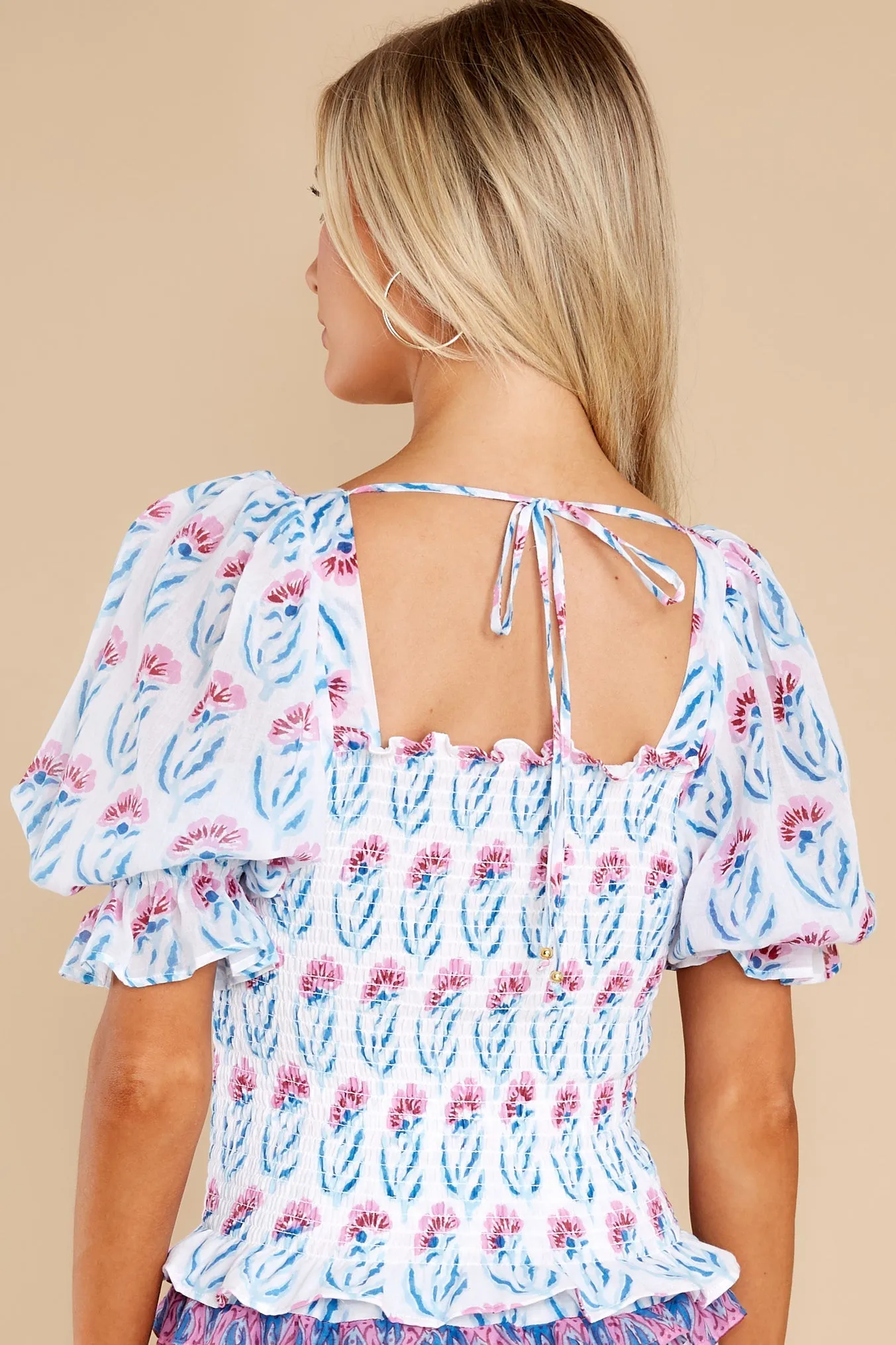 Poppy Blue Puff Sleeve Smocked Top