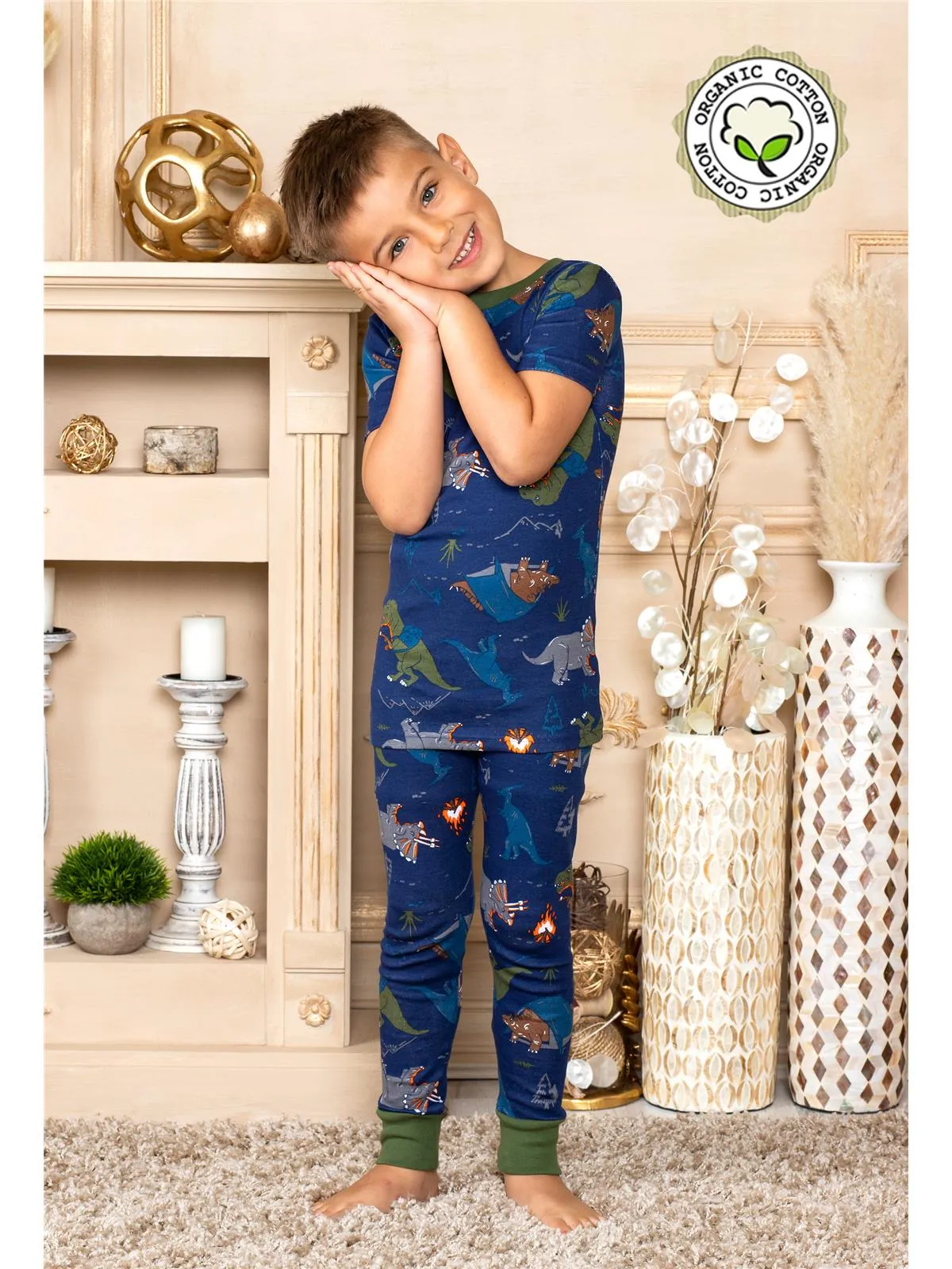 Pretigez Toddler Boys' Organic Cotton 2 Piece Pajama Set Dino Pattern