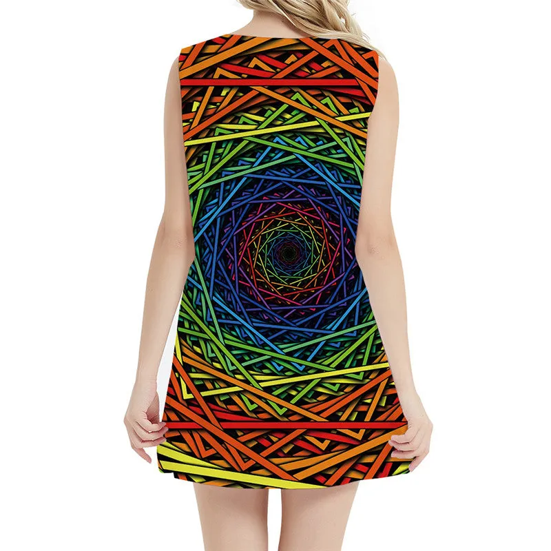 Psychedelic Dresses Women Colorful Ladies Dresses Dizziness Vestido Sexy Geometric Bodycon Dress Black Hole 3d Print