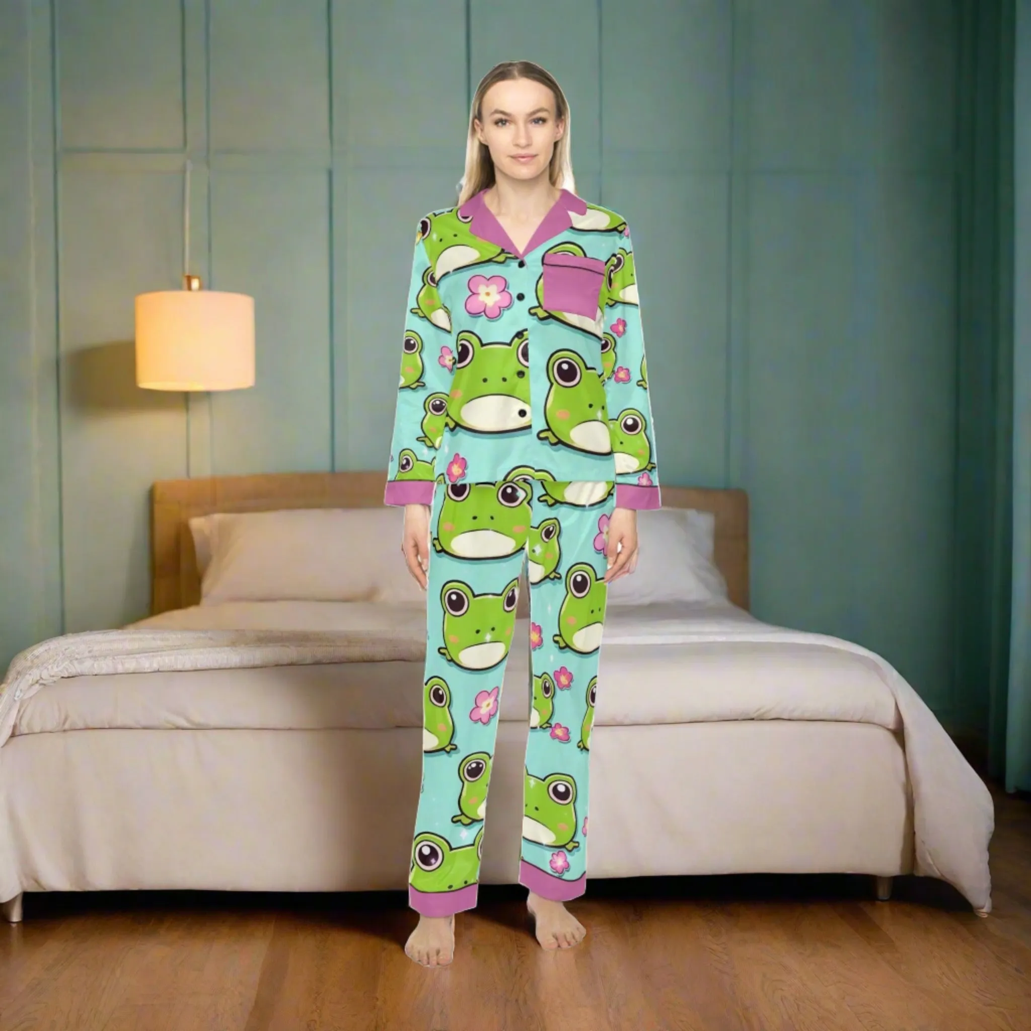 "Kawaii Love Frog" Women's Satin Pajamas