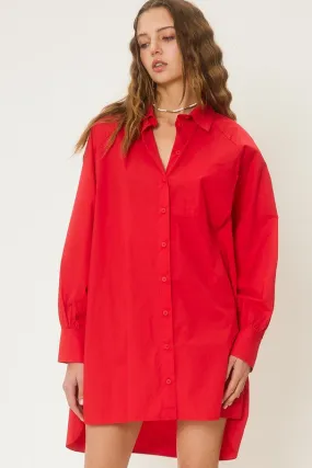 Red Colorful Poplin Shirt Mini Dress