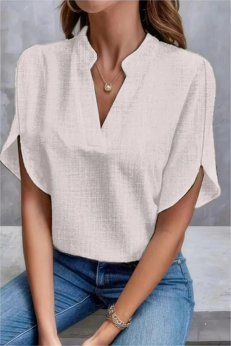 Rosalind - Breezy Linen V-Neck Top for Women