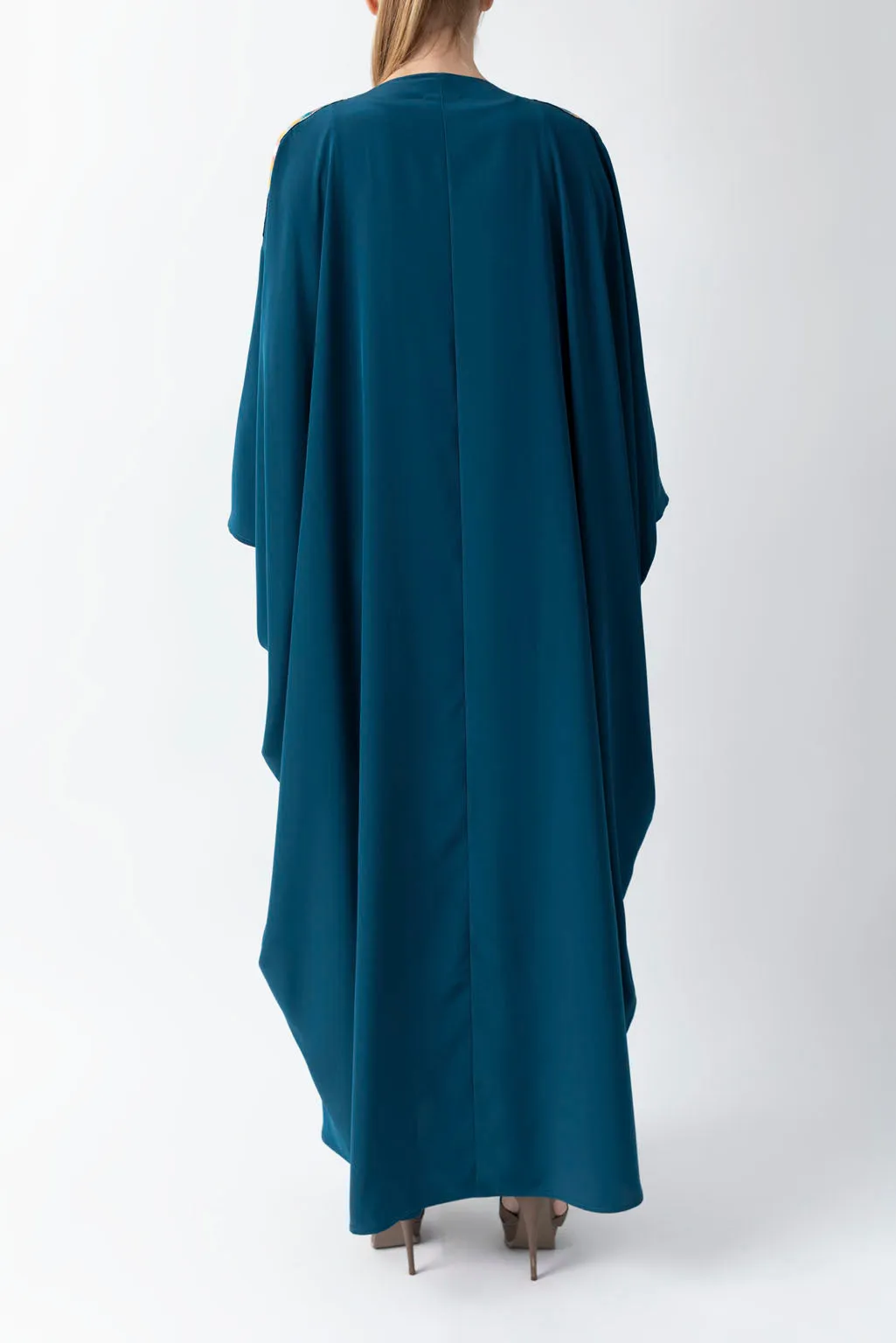 Sadu Art Inspired Embroidery Yale Blue Pure Silk Abaya WV2221