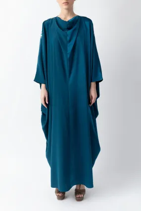 Sadu Art Inspired Embroidery Yale Blue Pure Silk Abaya WV2221