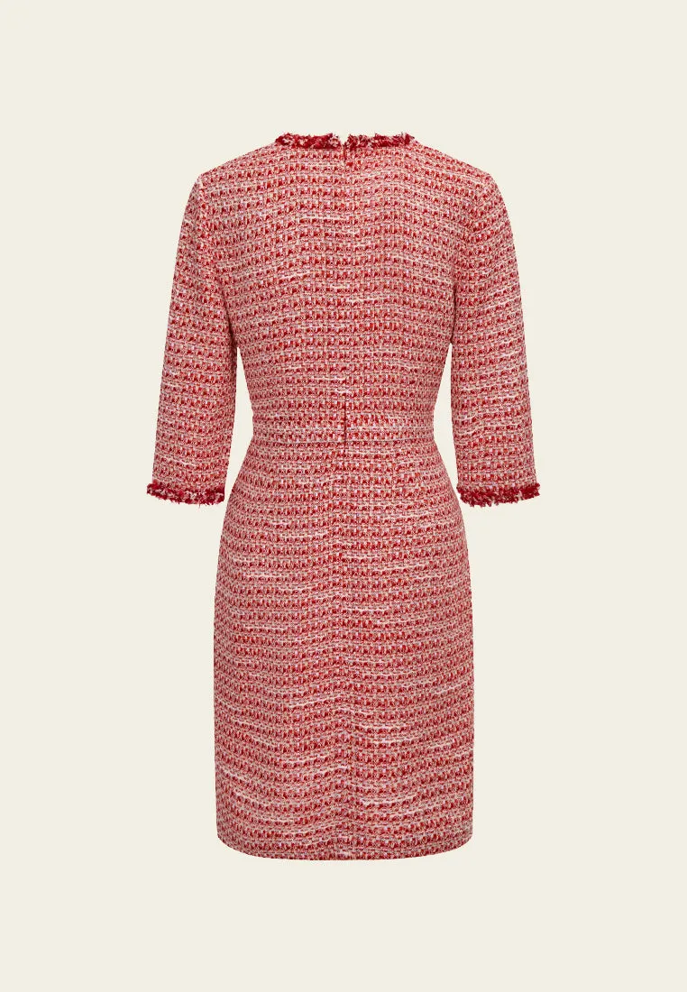 Signature Red V-neck Tweed Midi Dress