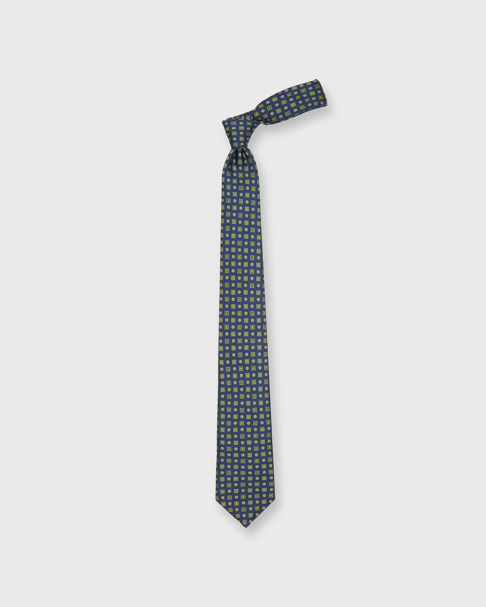 Silk Print Tie in Navy/Lime Shapes