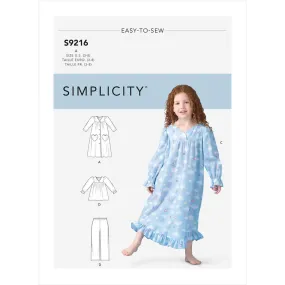 Simplicity Sewing Pattern S9216 Children's Robe, Gowns, Top & Pants