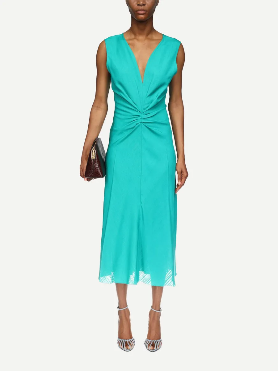 Sleeveless Gathered Waist Midi Dress in Peacock