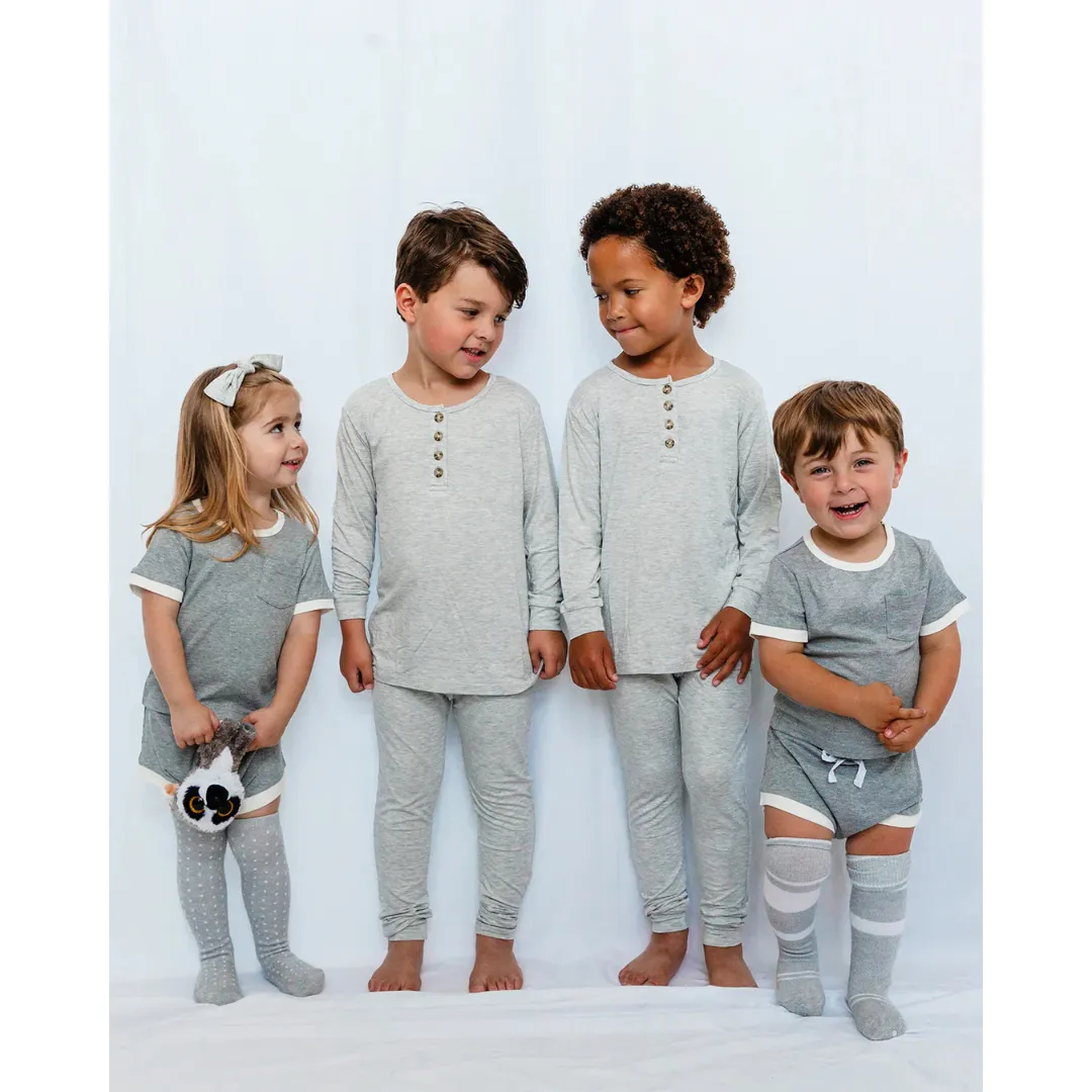 Snuggle Shield® LUXE bamboo 2 piece long sleeve sleeper set Heather Grey