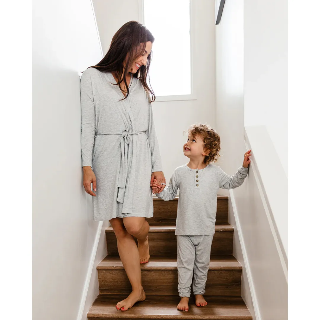 Snuggle Shield® LUXE bamboo 2 piece long sleeve sleeper set Heather Grey