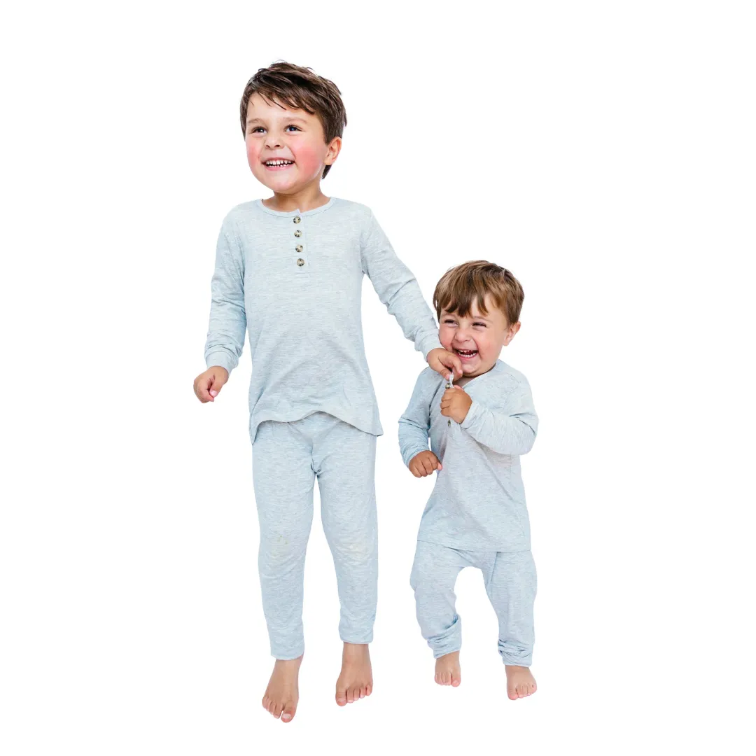 Snuggle Shield® LUXE bamboo 2 piece long sleeve sleeper set Heather Grey