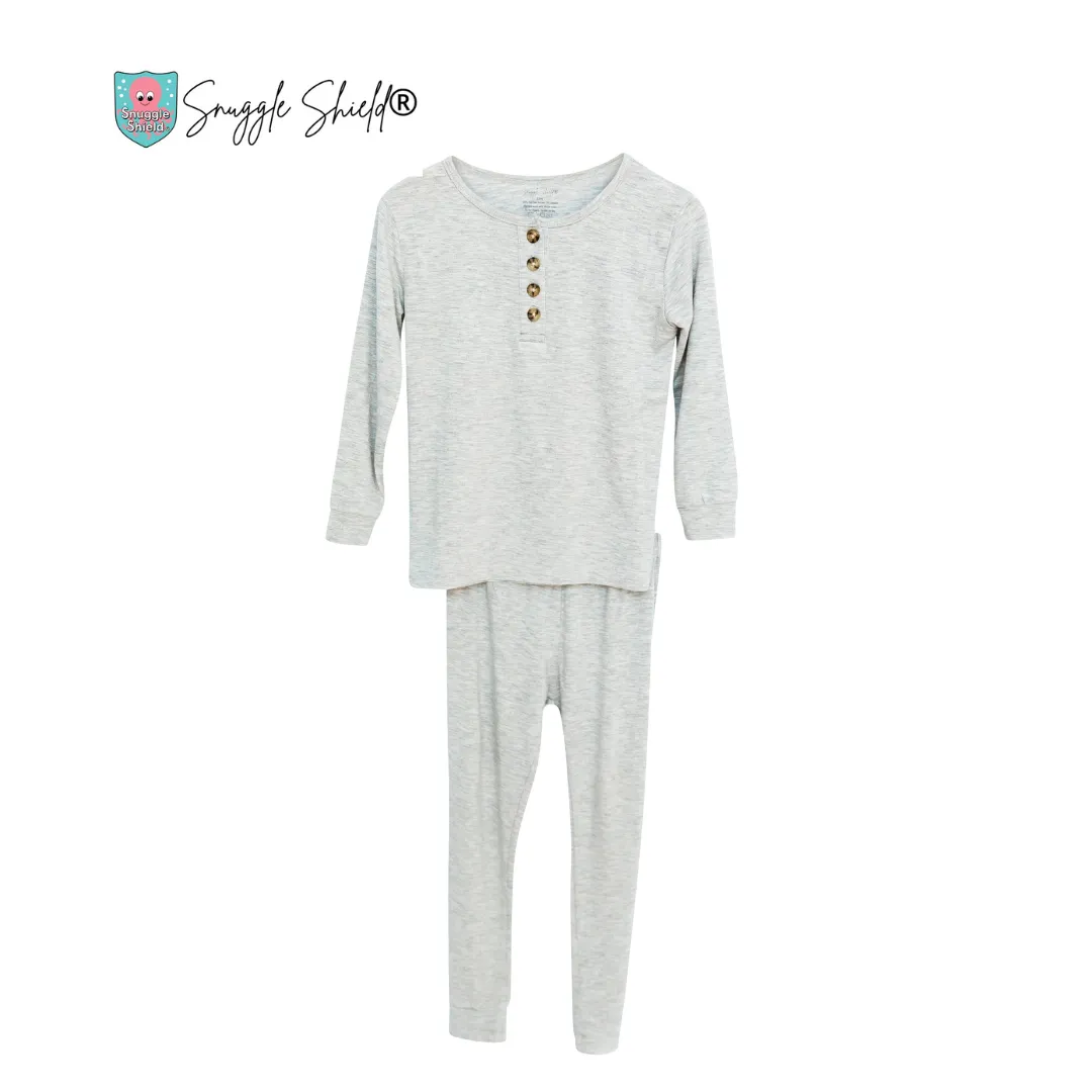 Snuggle Shield® LUXE bamboo 2 piece long sleeve sleeper set Heather Grey