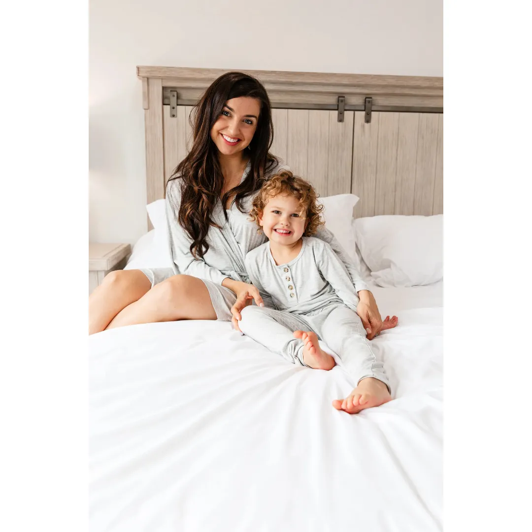 Snuggle Shield® LUXE bamboo 2 piece long sleeve sleeper set Heather Grey