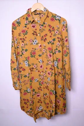 Stradivarius Mustard Yellow Floral Dress (Medium, Good Condition)