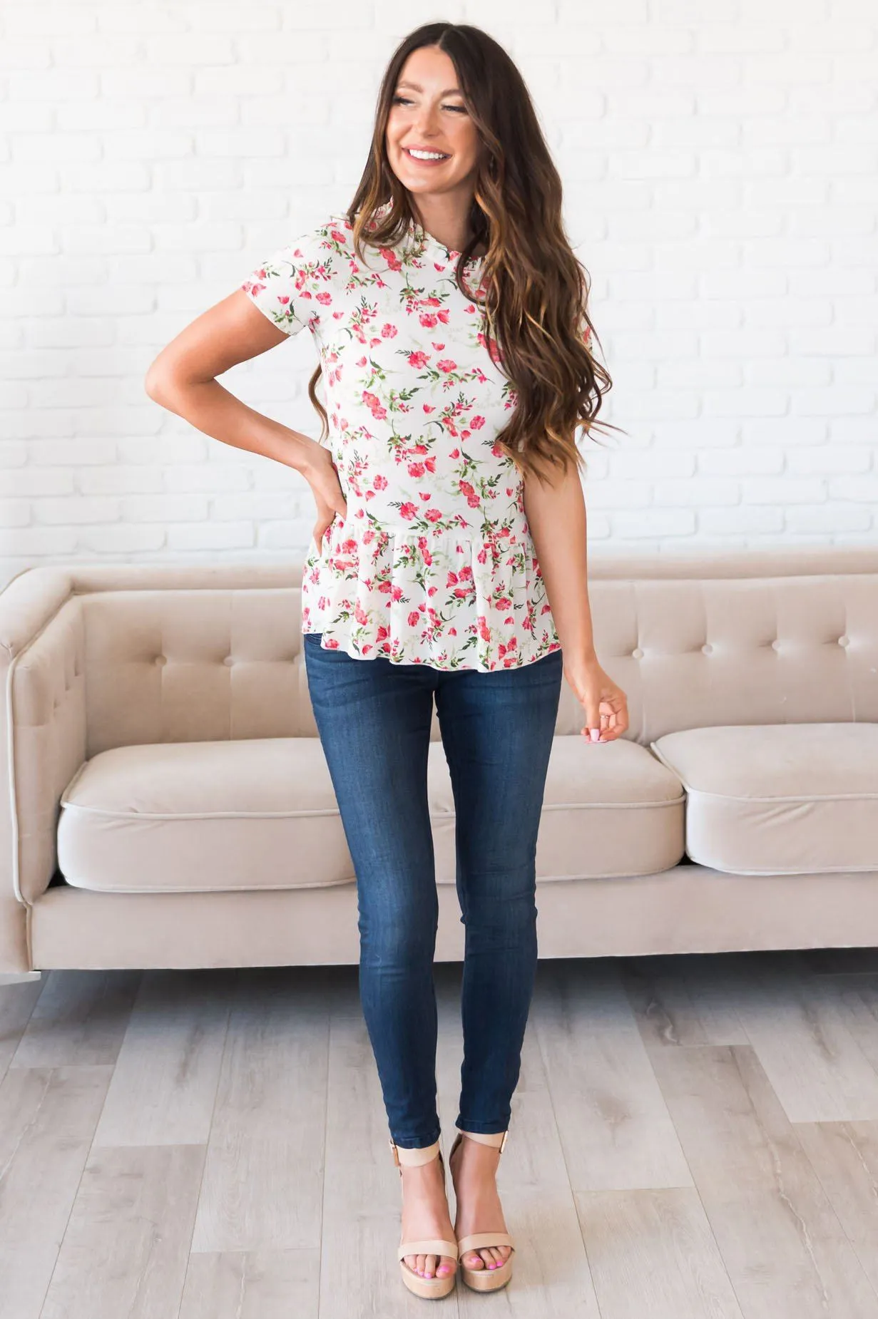 Sunny Business Modest Floral Blouse