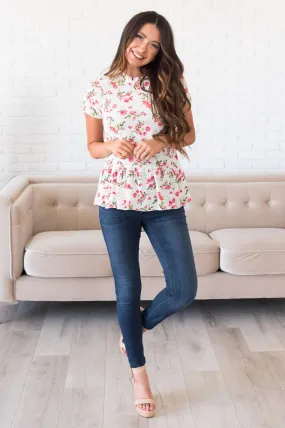 Sunny Business Modest Floral Blouse