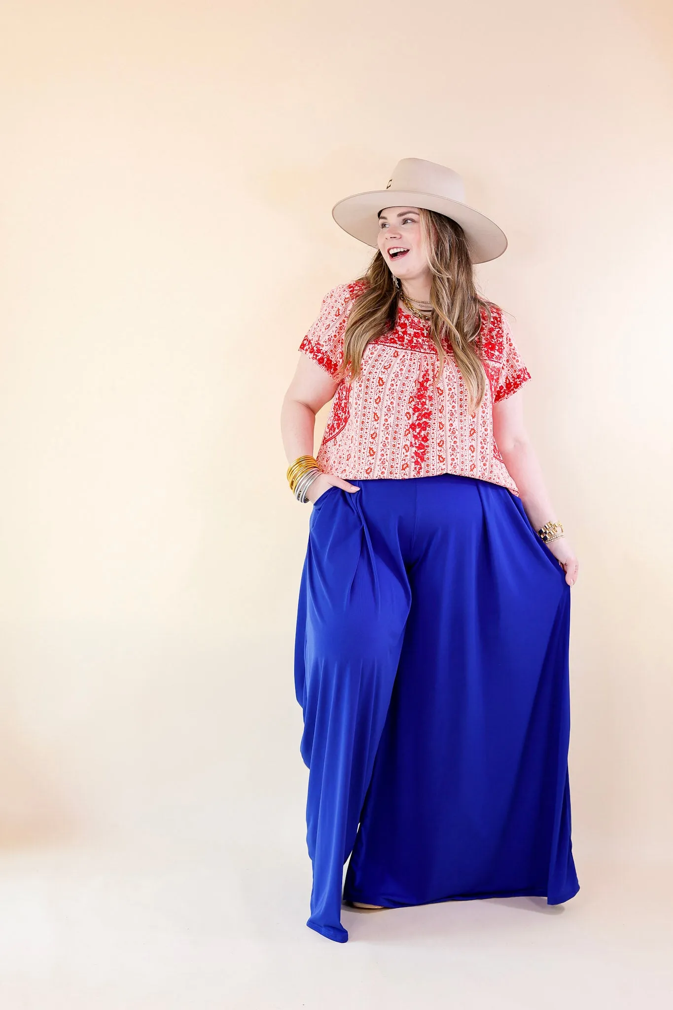 Sunny Day Floral Print Top with Red Floral Embroidery in Off White