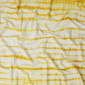 Sunny Yellow and White Tie-Dye Synthetic Chinon Fabric with Embroidery, 110 cm Width-D19664