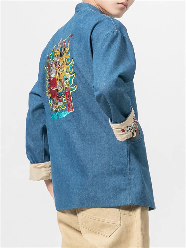 Super Cool Chinese Style Embroidery Denim Jacket