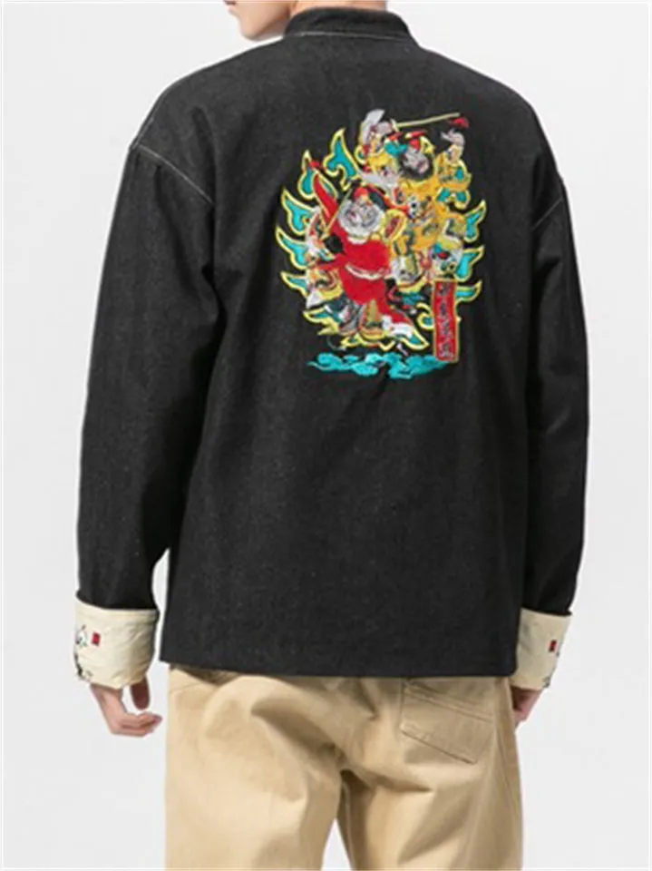 Super Cool Chinese Style Embroidery Denim Jacket