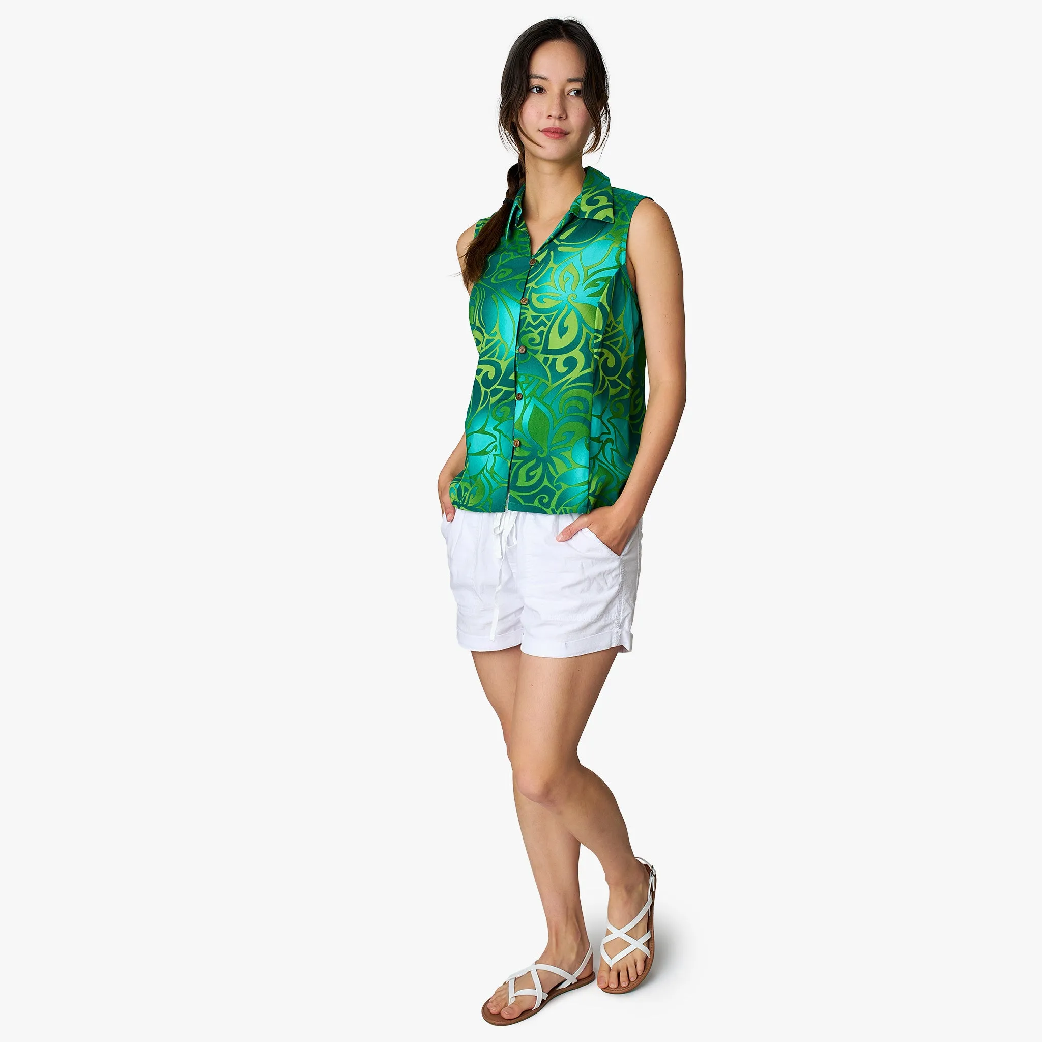 Tribal Tiare Sleeveless Camp Blouse