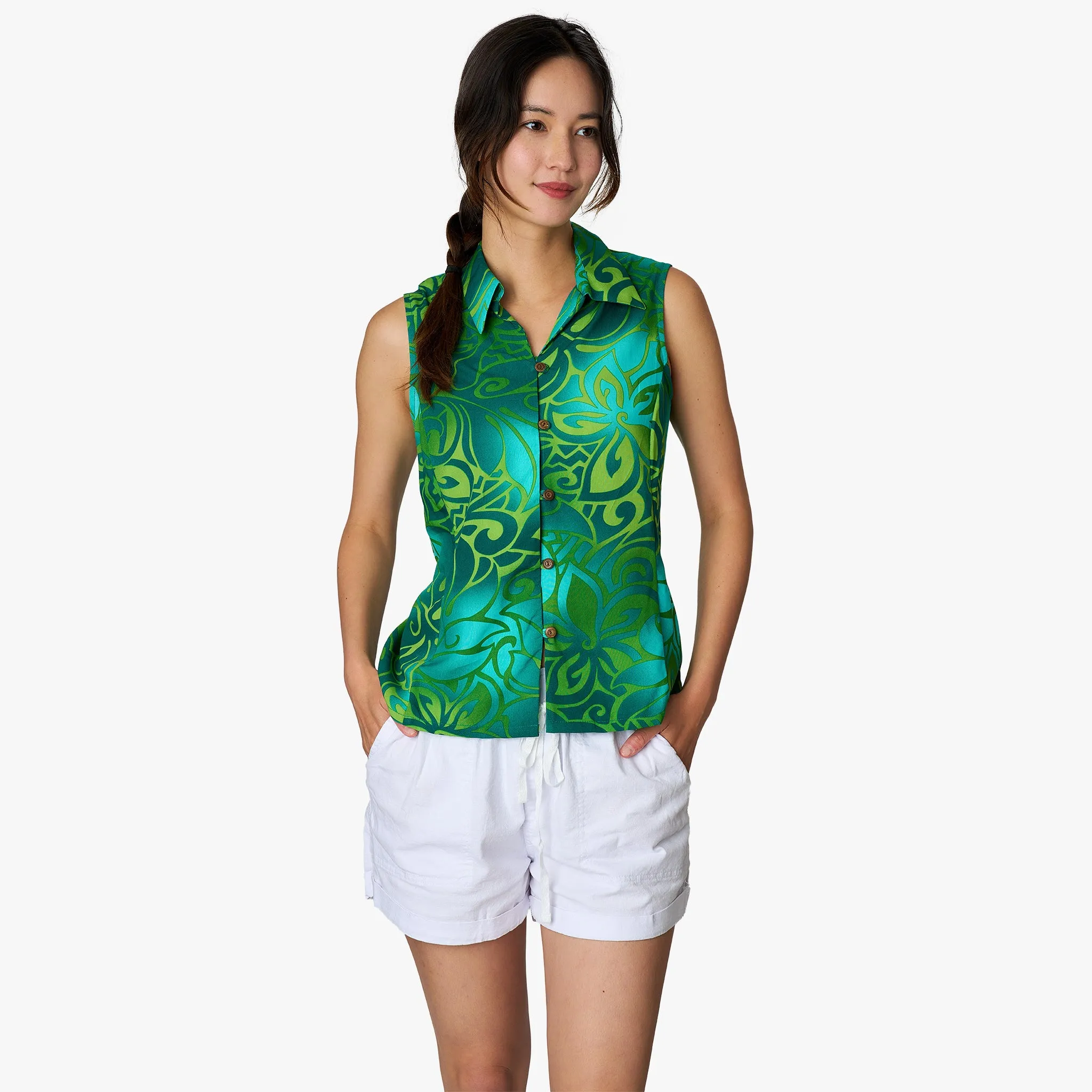 Tribal Tiare Sleeveless Camp Blouse