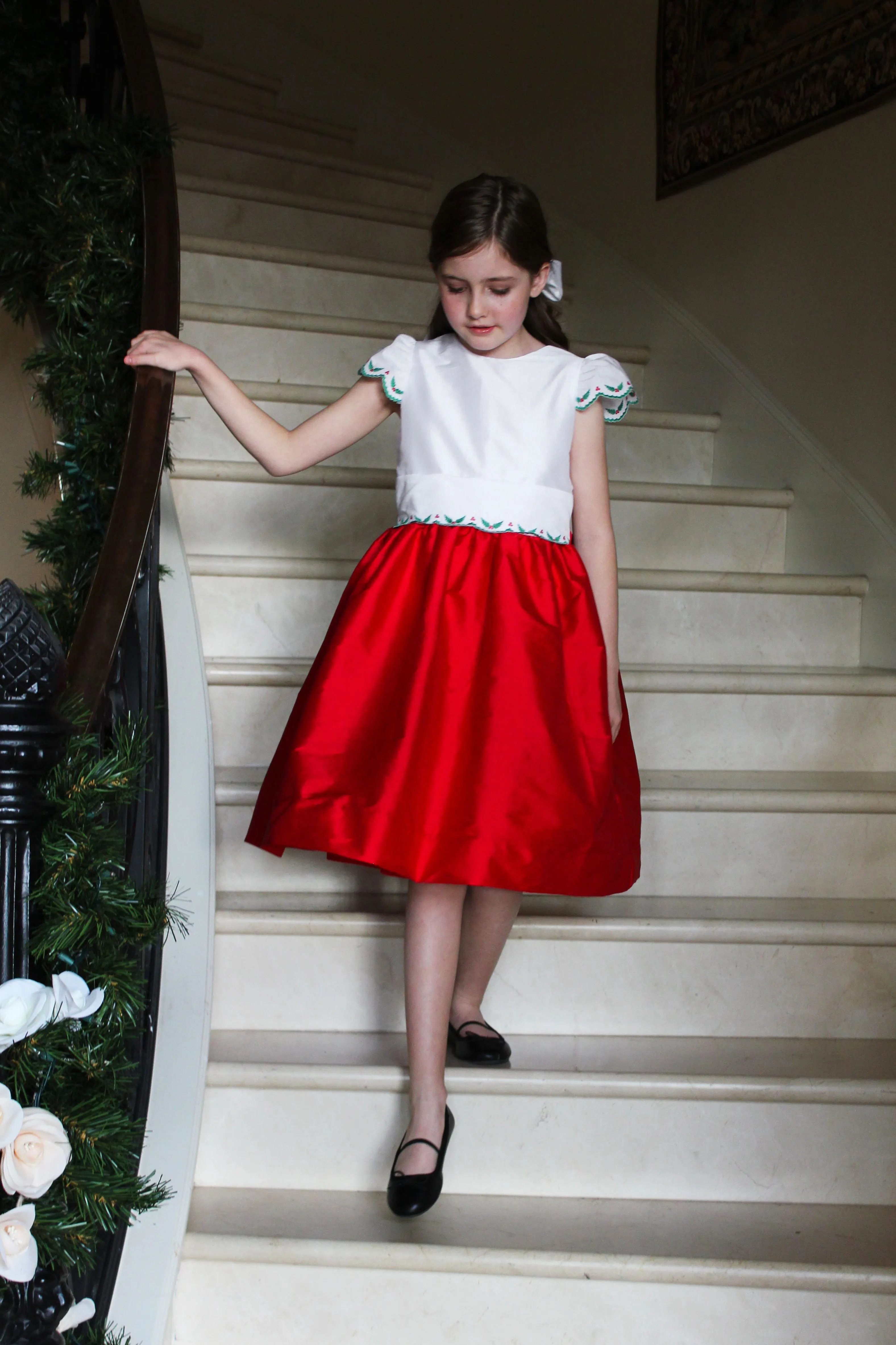 White & Red Dress with Holly Trim