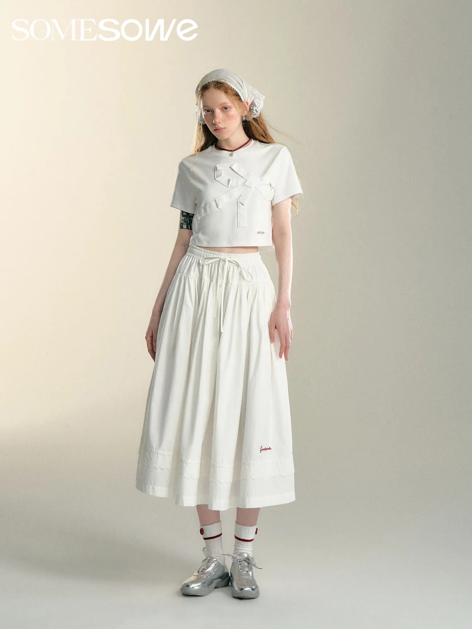 White Lace Splicing Airy Skirt